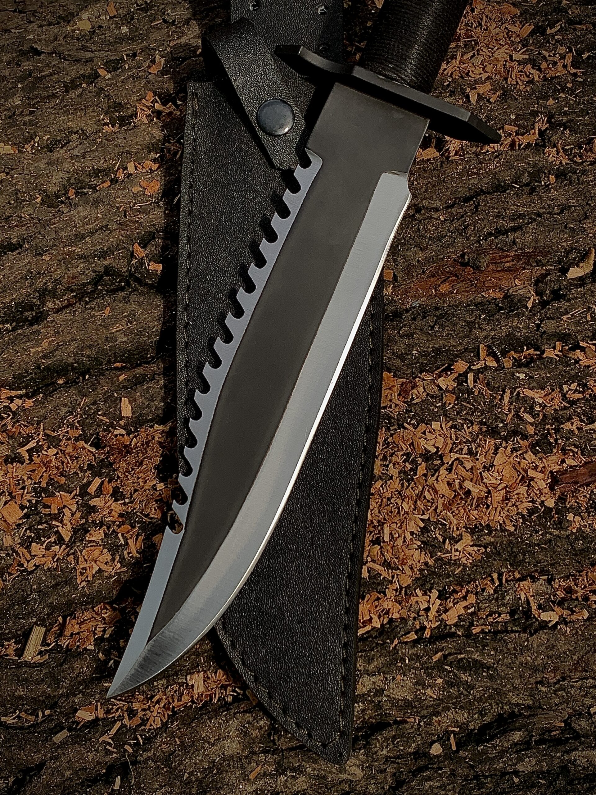 Custom Handmade Rambo Bowie Knife, Hunting Knife With Leather Sheath - Image 3