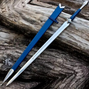 Hand-Forged Battle Ready Longsword | High Carbon Steel Functional Sword with Blue Leather Grip & Scabbard | Medieval Two-Handed Sword