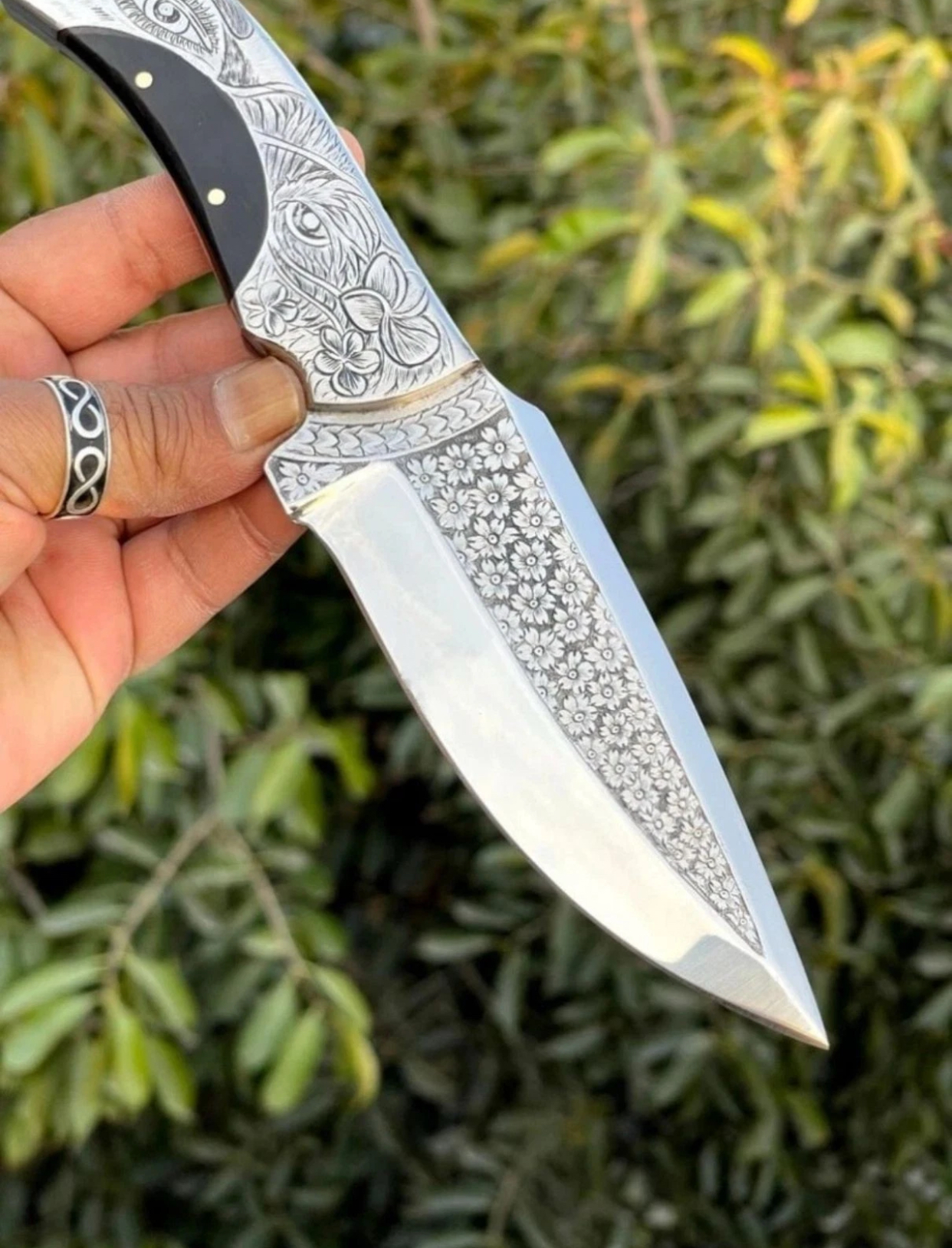 Handmade knife - One Of Kind - Deep Hand Engraved Lady-Tiger Eyes On Handle - Image 3