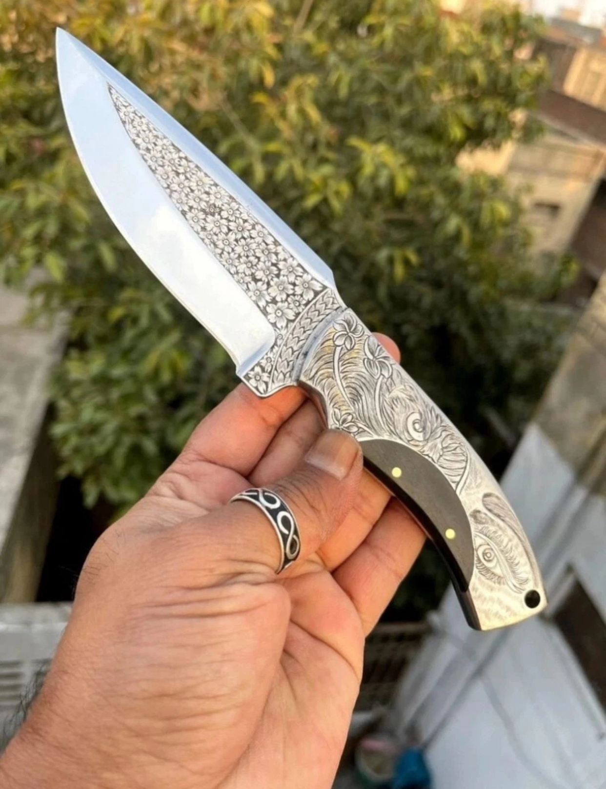 Handmade knife - One Of Kind - Deep Hand Engraved Lady-Tiger Eyes On Handle - Image 4