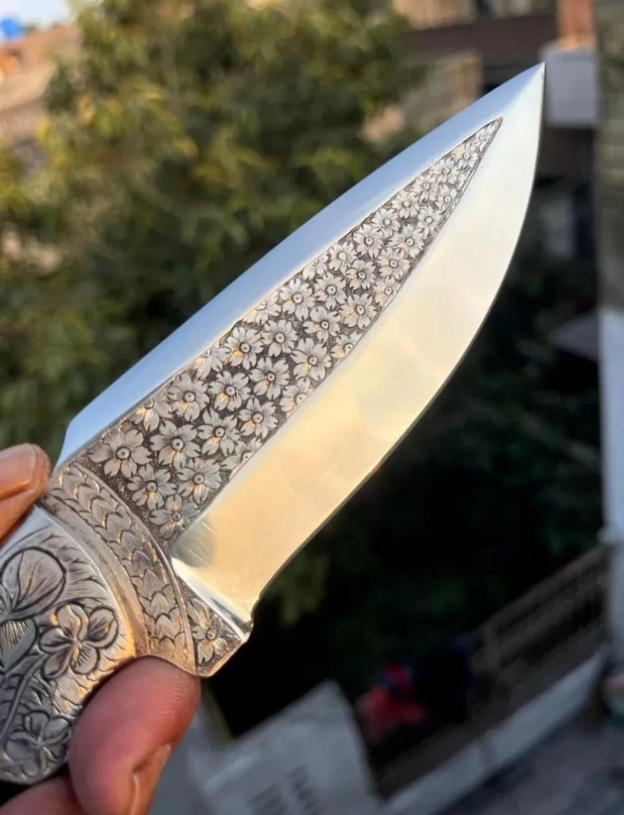 Handmade knife - One Of Kind - Deep Hand Engraved Lady-Tiger Eyes On Handle - Image 6