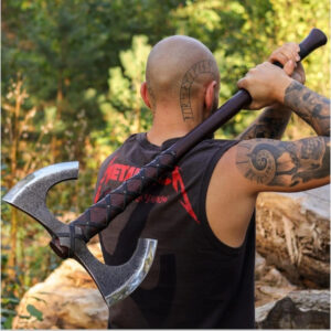 Custom Hand Forged Double Headed Viking Axe,Double Blade Axe with leather sheath