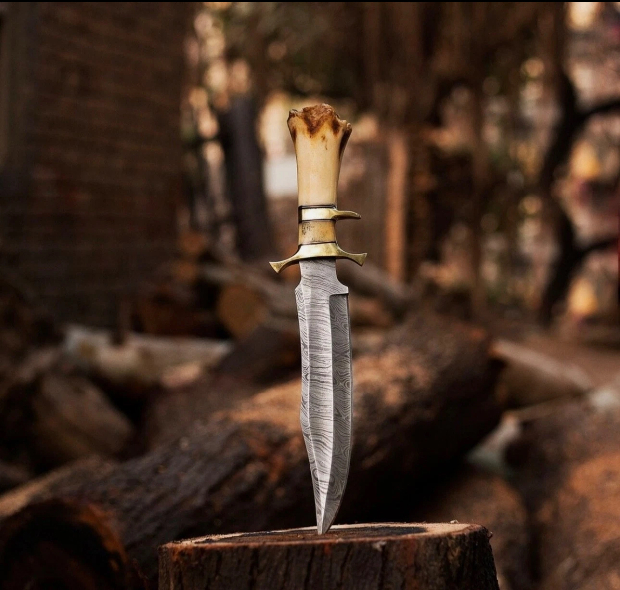 Hand Forged Damascus Steel Hunting Bowie Knife Crown Stag Antler | Premium Gift - Image 3