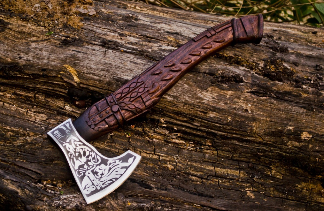 Handmade Viking Axe Carbon steel Axe Viking Bearded Camping Axe Battle Axe+Sheat - Image 3