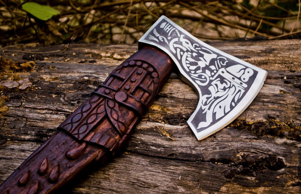 Handmade Viking Axe Carbon steel Axe Viking Bearded Camping Axe Battle Axe+Sheat - Image 7