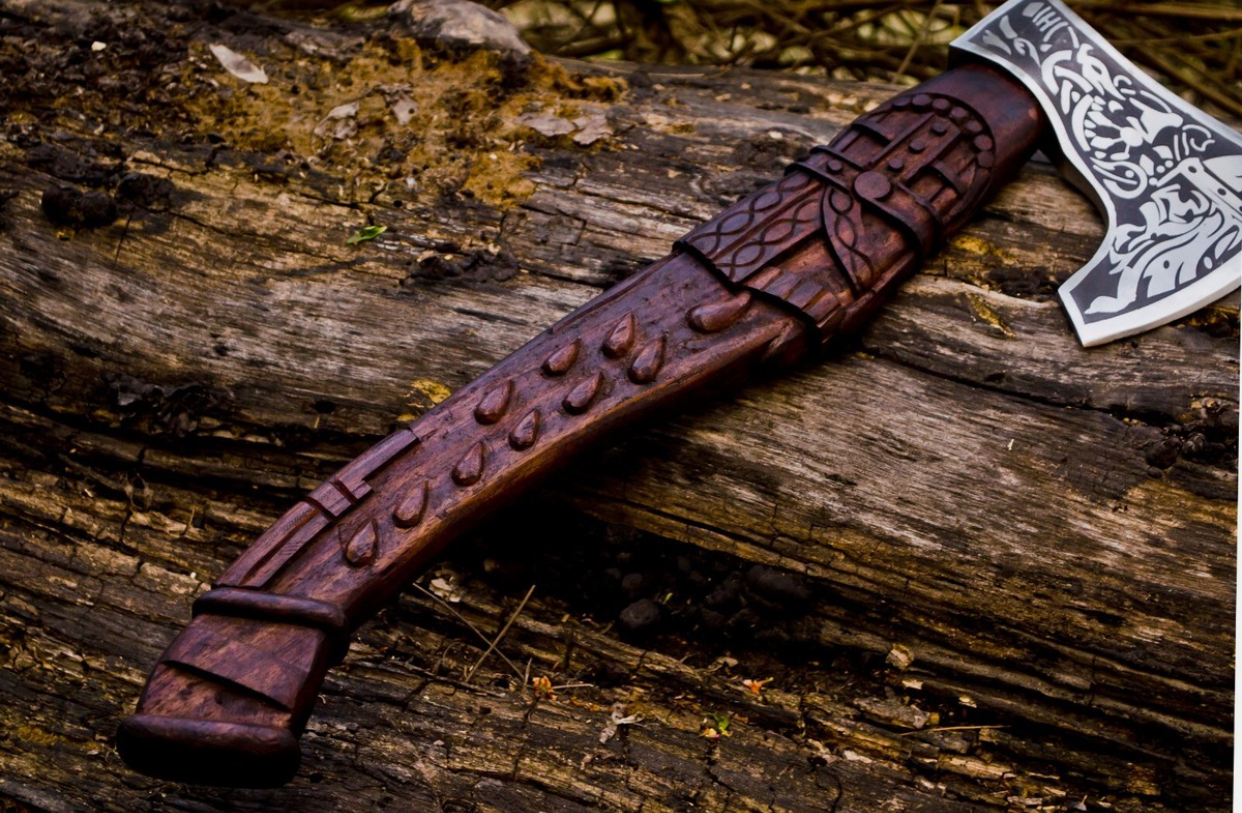 Handmade Viking Axe Carbon steel Axe Viking Bearded Camping Axe Battle Axe+Sheat - Image 8