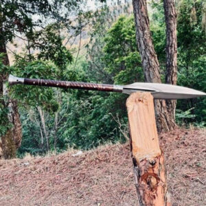 Hand Forged Hunting Spear High Carbon Steel Blade Rosewood Handle and Leather Sheath