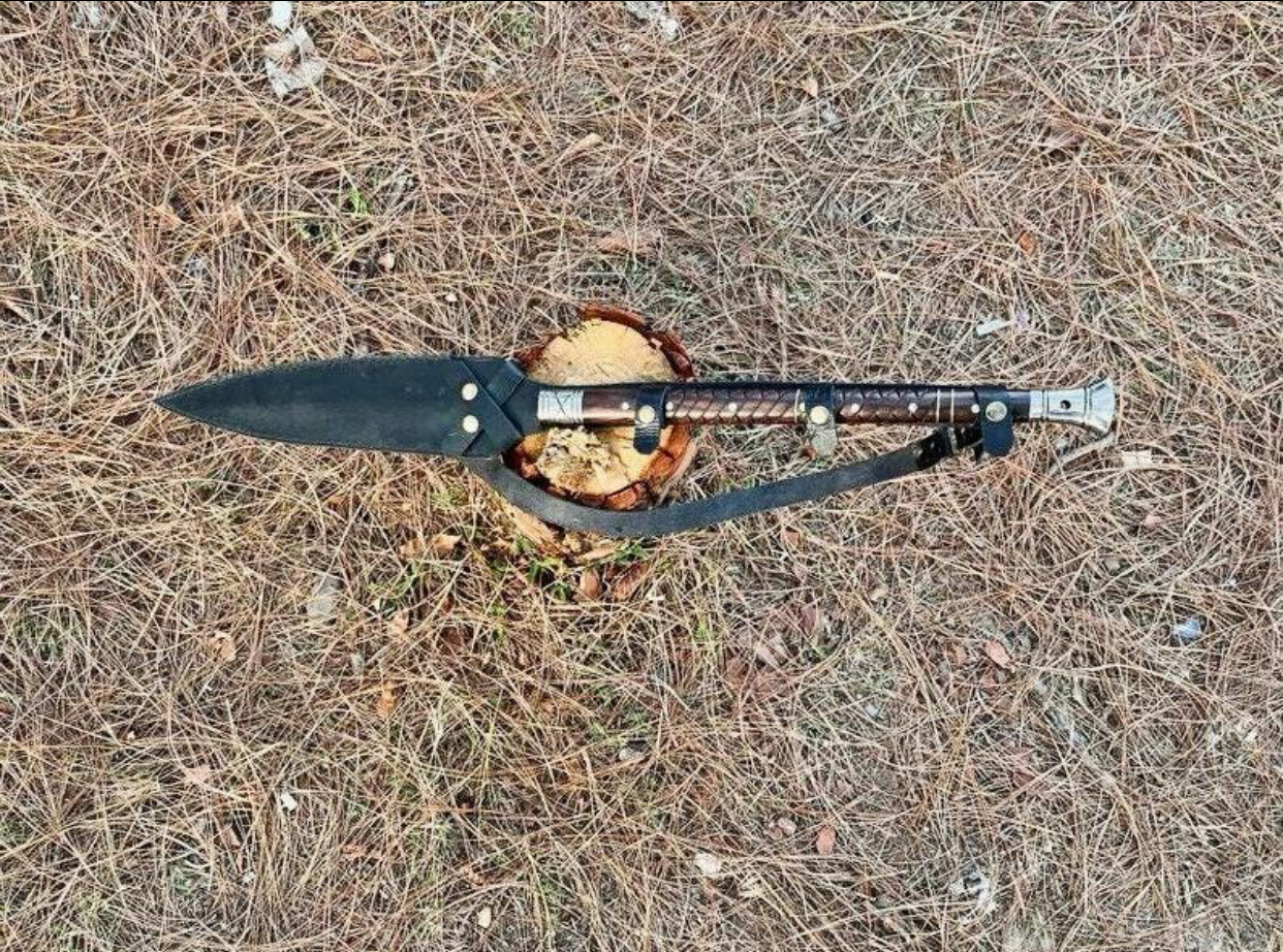 Hand Forged Hunting Spear High Carbon Steel Blade Rosewood Handle and Leather Sheath - Image 7