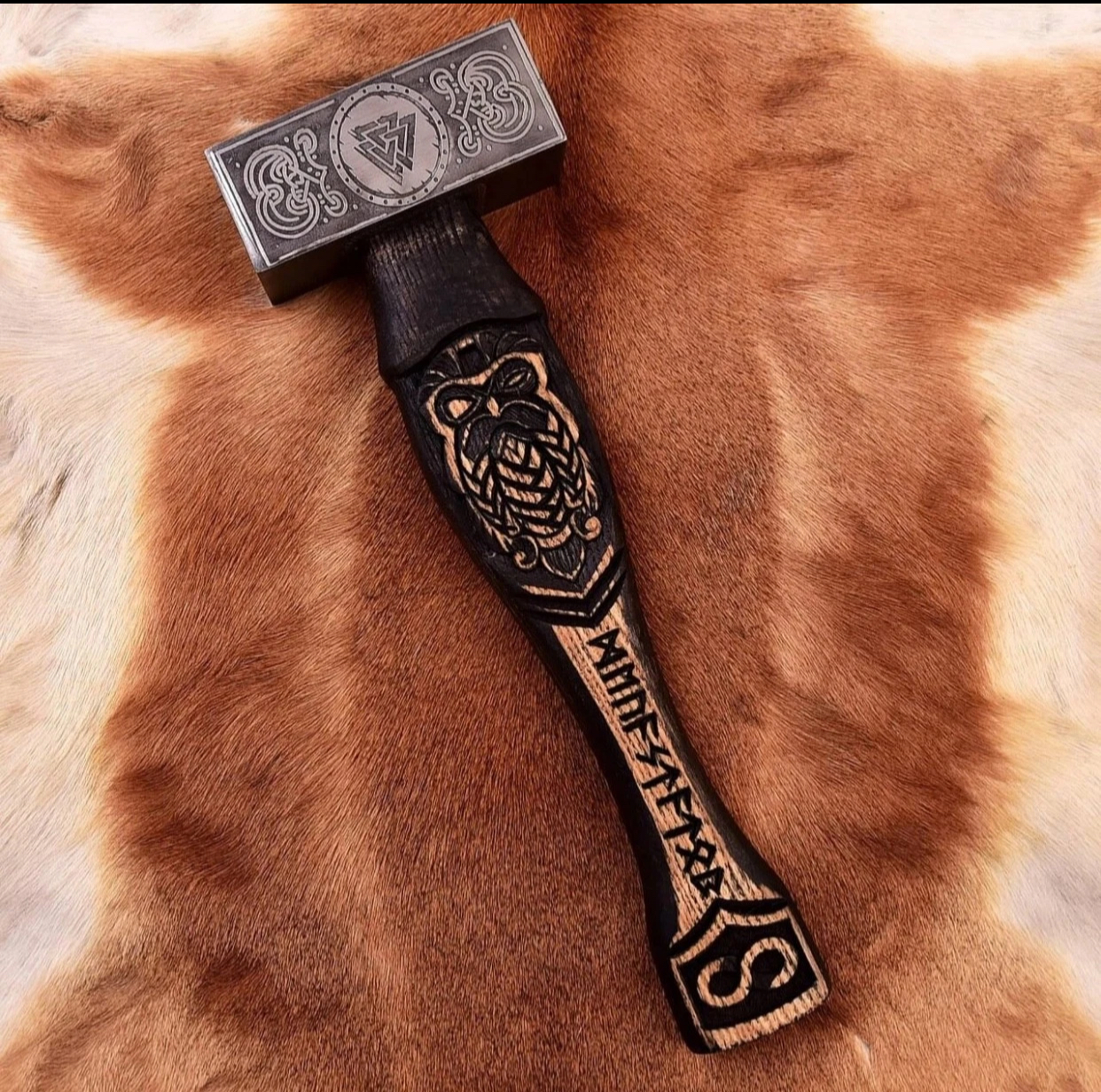 Unique Custom Thor Runic Nordic Hammer, Carbon Steel Viking Hammer, Hand Forged.