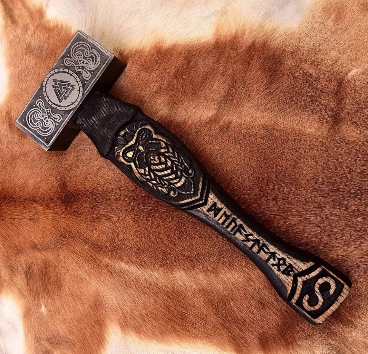 Unique Custom Thor Runic Nordic Hammer, Carbon Steel Viking Hammer, Hand Forged. - Image 4
