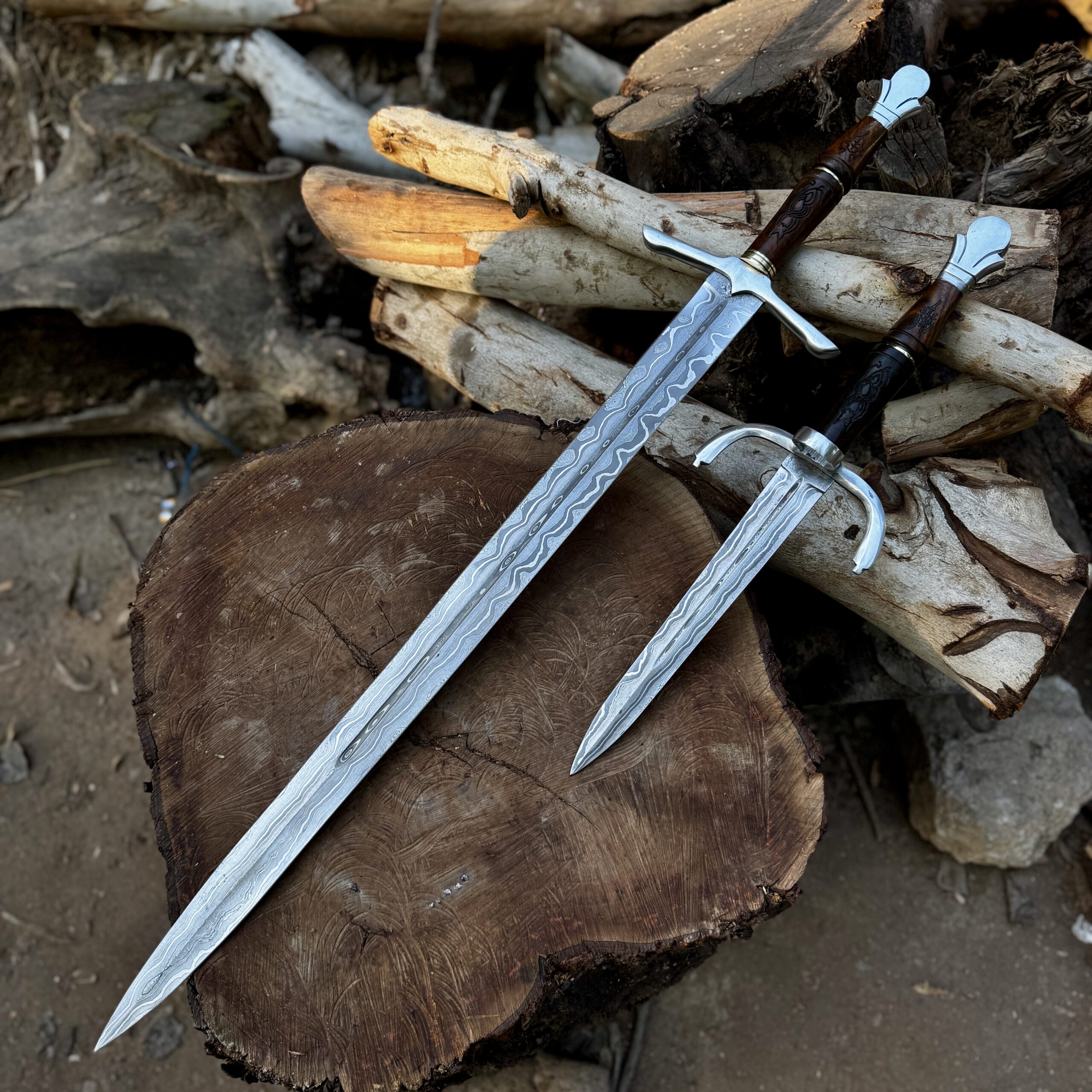 Custom Handmade Damascus Steel Viking Sword & Dagger Medieval Battle Ready Set - Image 3