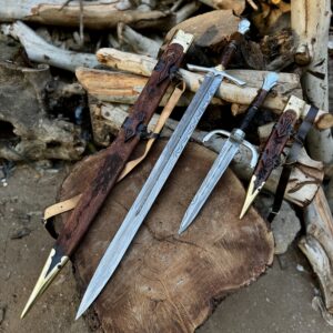 Custom Handmade Damascus Steel Viking Sword & Dagger Medieval Battle Ready Set