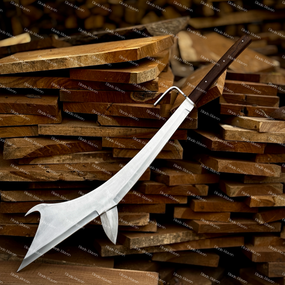 Custom Handmade D2 Steel Fantasy Axe 36” Long Blade Full Tang Wooden Handle