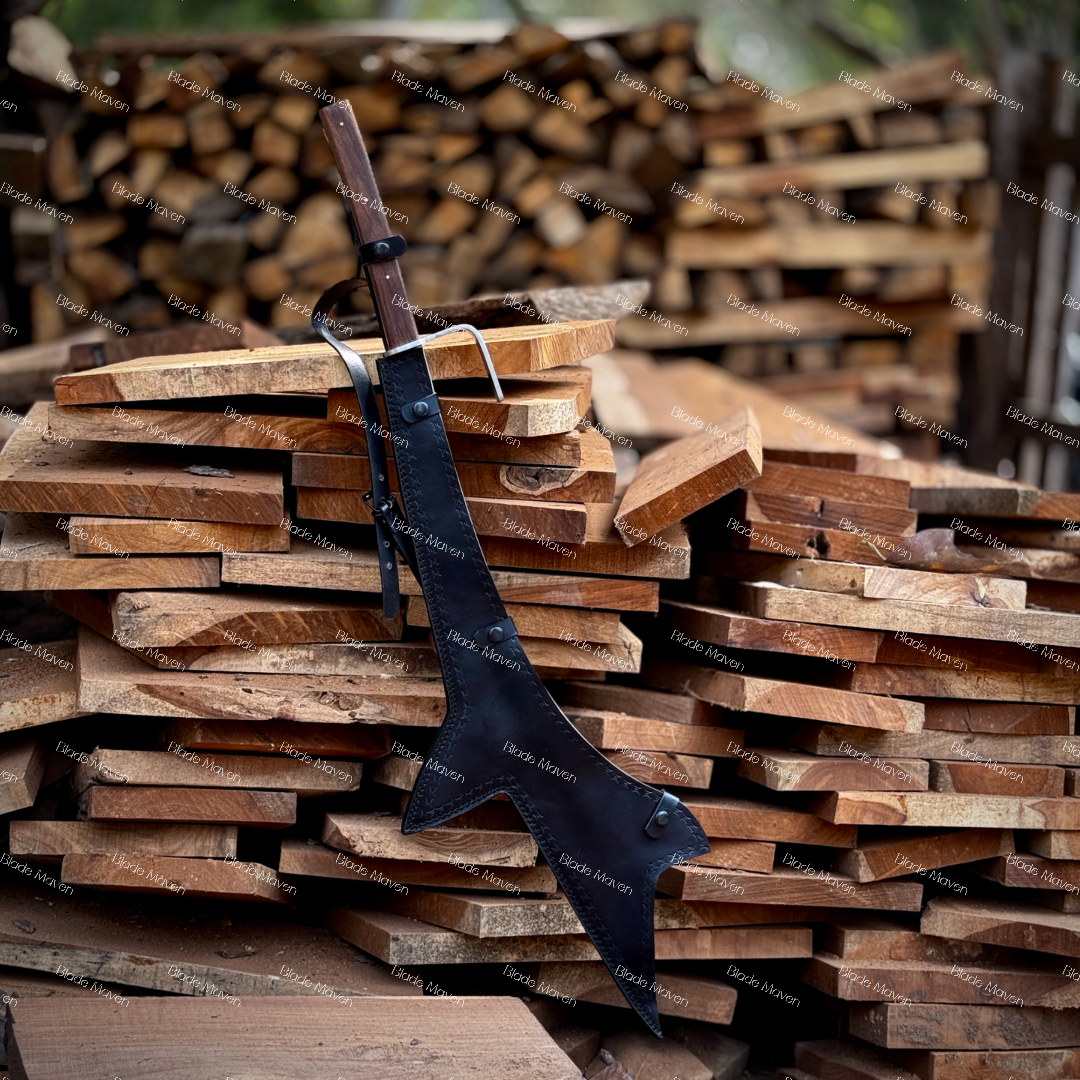 Custom Handmade D2 Steel Fantasy Axe 36” Long Blade Full Tang Wooden Handle - Image 8