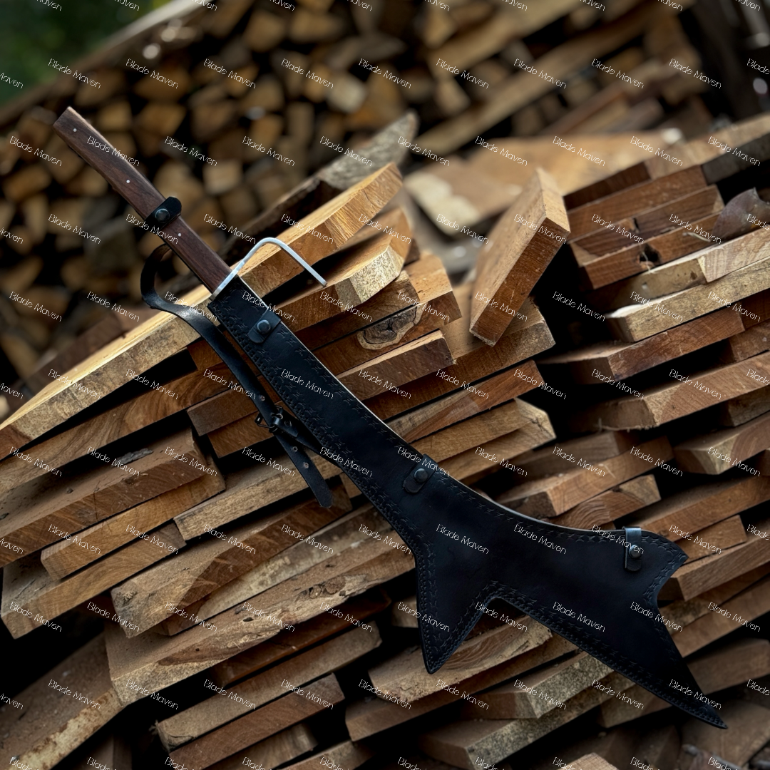 Custom Handmade D2 Steel Fantasy Axe 36” Long Blade Full Tang Wooden Handle - Image 9