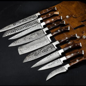 Premium Hand Forged Damascus Steel 9 Pcs of Chef Set, Kitchen Set with Sheath