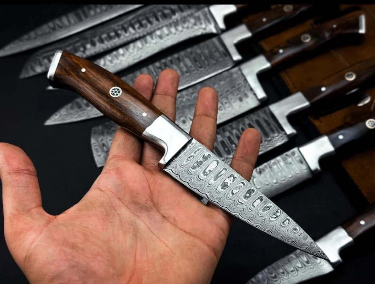 Premium Hand Forged Damascus Steel 9 Pcs of Chef Set, Kitchen Set with Sheath - Image 3