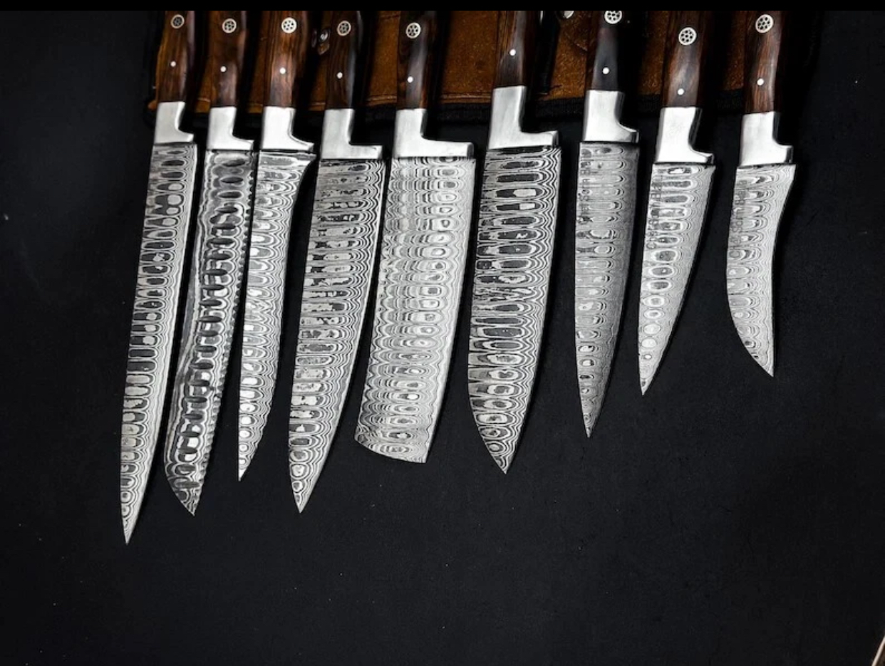 Premium Hand Forged Damascus Steel 9 Pcs of Chef Set, Kitchen Set with Sheath - Image 2