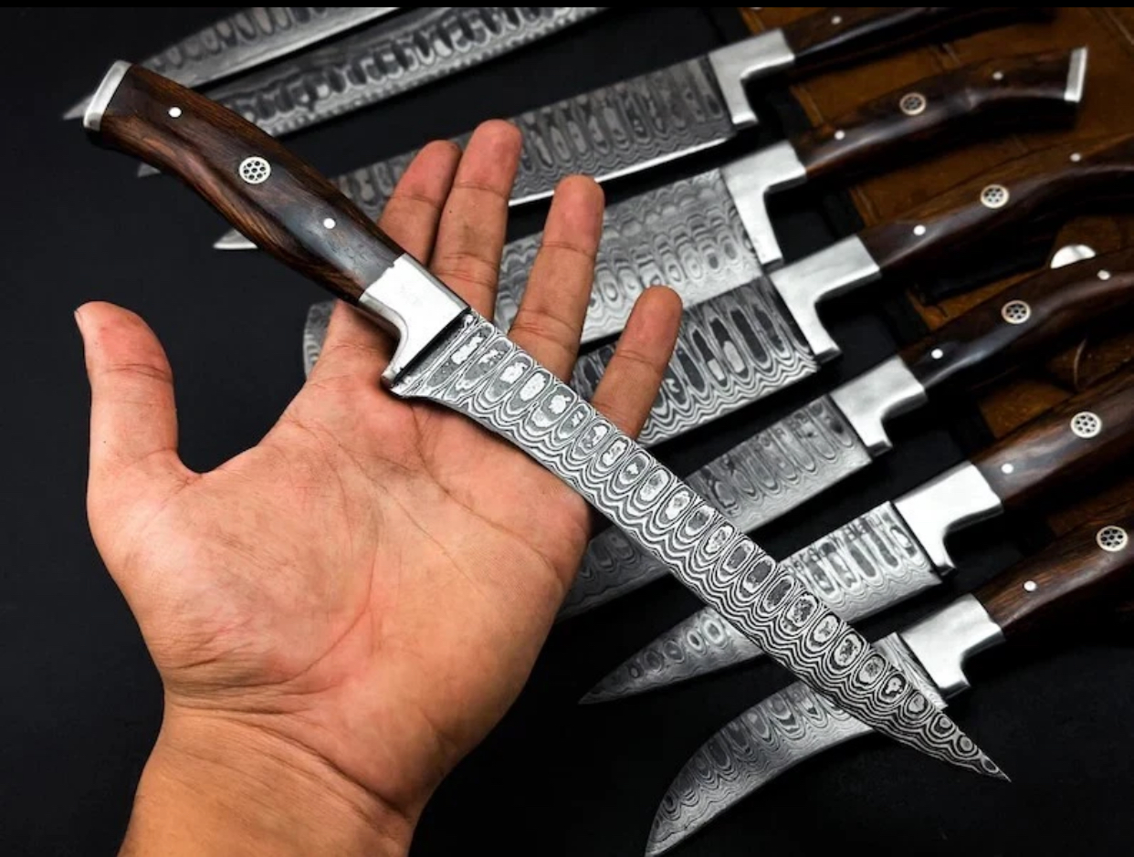 Premium Hand Forged Damascus Steel 9 Pcs of Chef Set, Kitchen Set with Sheath - Image 4