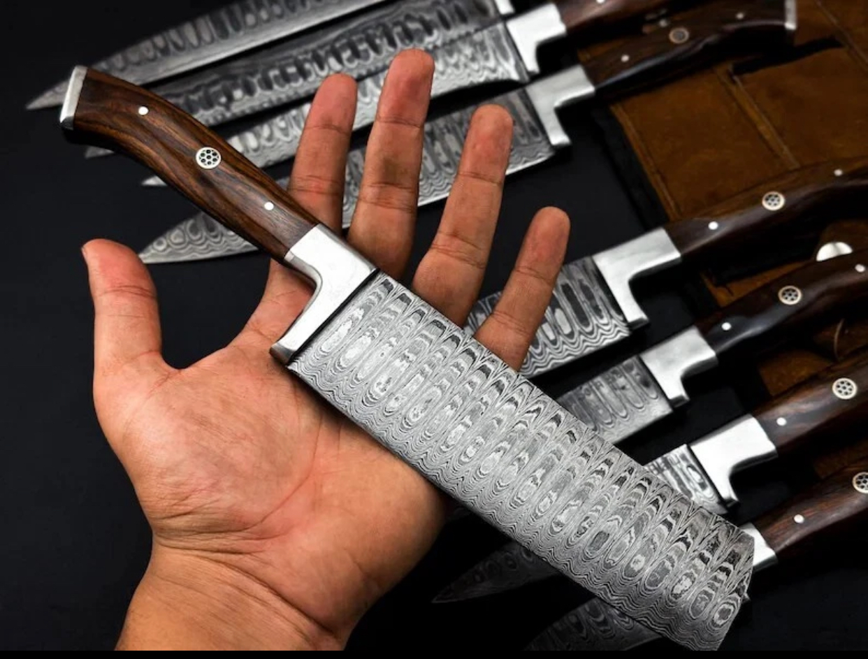 Premium Hand Forged Damascus Steel 9 Pcs of Chef Set, Kitchen Set with Sheath - Image 5